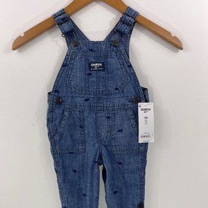 NWT Boys 12 Month Baby Osh Kosh B'Gosh Dinosaur Overalls Roll Up Chambray